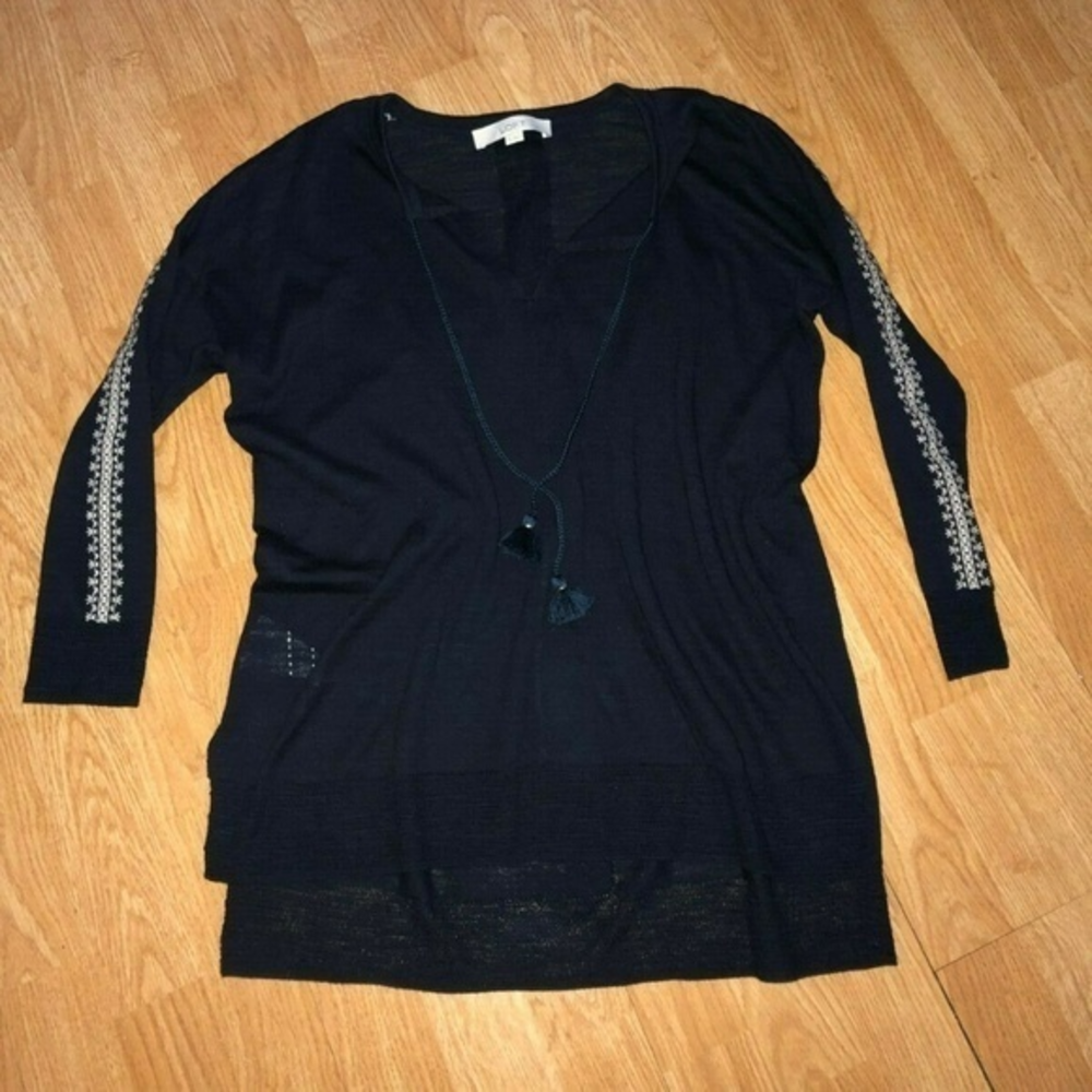 Ann Taylor LOFT‎ Sweater Small Navy Blue High Low Boho